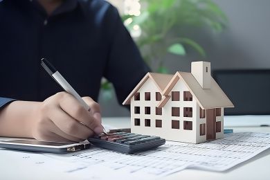 Foto: Taschenrechner und Modellhaus